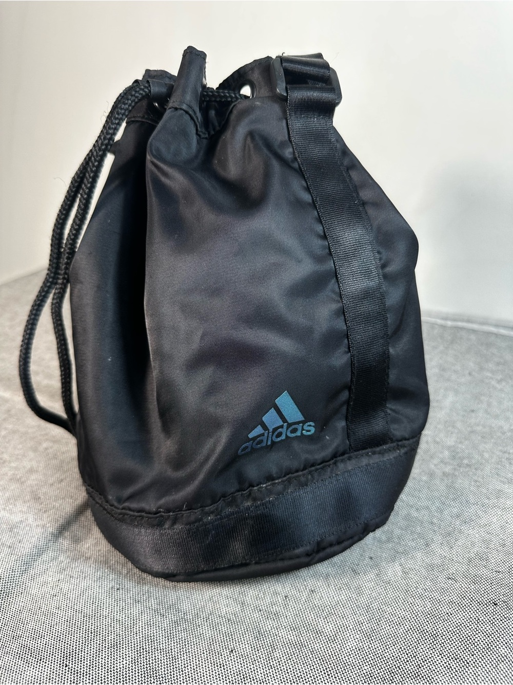 adidas Black Drawstring Bag with Blue Logo